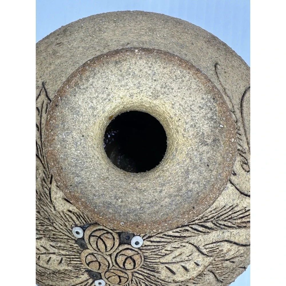 Vintage Carma Studio Sand Cast Pottery Oil Lamp Pot 1980s Signed